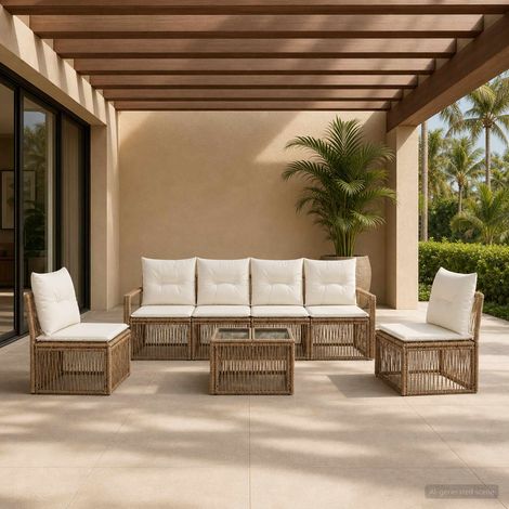 vidaXL Ensemble de canapé de jardin 7 pcs Beige polyrotin