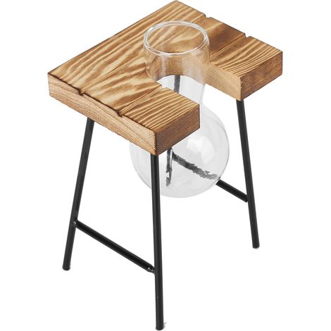 Pot de fleurs de bureau en verre avec support en bois, vase en verre pour plantes hydroponiques, idéal pour la maison, le bureau et le jardin (1 bouteille) (1/5)