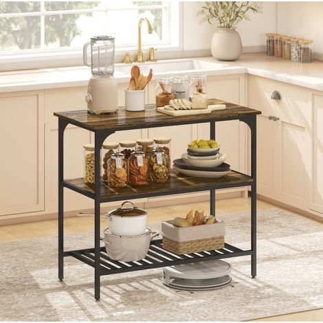 Estantería de cocina 100x50x90 cm marrón rústico de madera con 3 niveles y estructura estable (1/5)