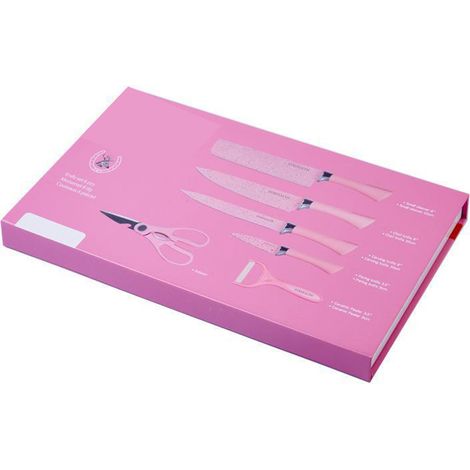 Ensemble de 6 couteaux colorés en acier inoxydable, pratique et doté d'un manche ergonomique pour la découpe (rose). (1/5)