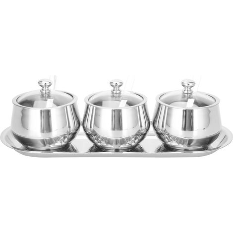 3 Pièces Boîte à Épices en Acier Inoxydable 304 avec Cuillère et Couvercle Transparent pour Cuisine (1/5)