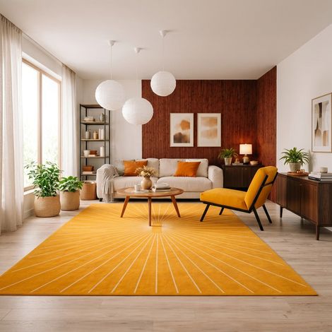 Tapis design WarmEmbrace - Designertapis - 180x120cm, Rectangular - 100% Laine vierge - Tufté main - Or