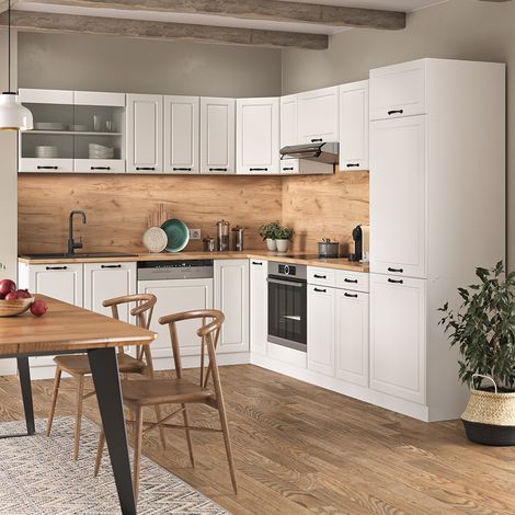 Cocina esquinera R-Line, Casa de campo blanca/blanca, 227 x 287 cm , ET Mármol, Vicco