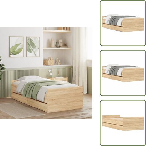 The Living Store Cadre de lit avec tiroirs sans matelas chêne sonoma 90x200 cm - Cadre De Lit - Lit Double - Lit Avec Tiroirs - Meuble De Chambre - Literie (1/5)
