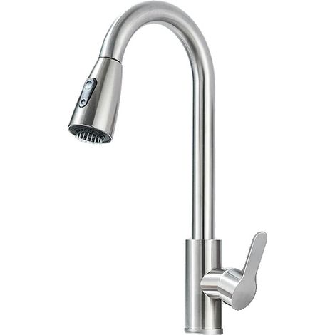 Robinet de cuisine, douchette escamotable, mono commande, Nickel brossé (1/2)