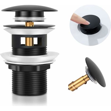 VURAHOME - Bonde de Lavabo Pop Up Noir Universelle, Système de Vidage Bonde de Vidage avec Trop-plein, pour Lavabo H253 (1/5)