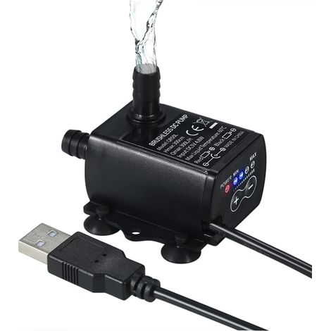 Mini Pompe à Eau Submersible USB, Pompe à eau ultra silencieuse DC5V 4.8W 300L/H 300cm de hauteur, Pompe eau avec fonction de régulation, Convient pour les aquariums, les étangs, les fontaines, les st (1/5)