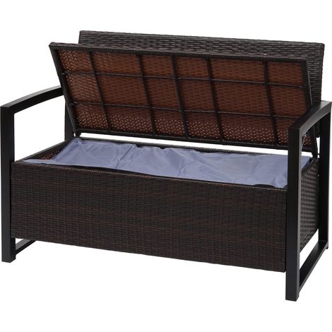 Poly-Rattan 2er Sitzbank HHG-564, Gartenbank Truhenbank, Staufach Aufbewahrung Sitzkissen braun, Kissen grün (1/5)