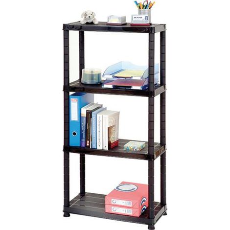 FP – Étagère PRIMO 12' avec 4 tablettes en polypropylène noir – Dimensions 130 x 61 x 30,5 cm – Charge 25 kg par tablette (1/2)