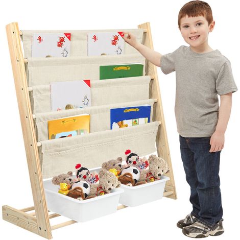 Bibliothèque Étagère à Livres Étagère de Rangement pour Enfants,4 Étages en bois Bibliothèque avec Compartiments de Rangement (1/5)