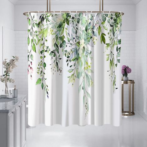 Sage shower curtain, aqua plants, eucalyptus leaves, 90180cm (1/5)