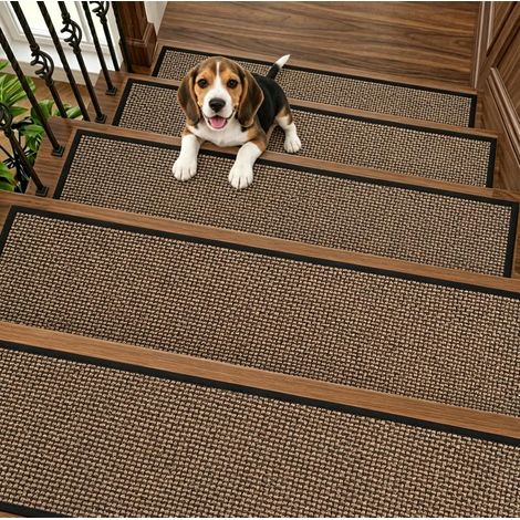 Tapis de Marche Escalier Antidérapants 15 Pièces, 76 x 20 cm, Tapis d’Escalier avec Dos en Caoutchouc, Lavables, sans Résidus, pour Escaliers en Bois, Enfants, Chiens, Seniors, Black (1/5)
