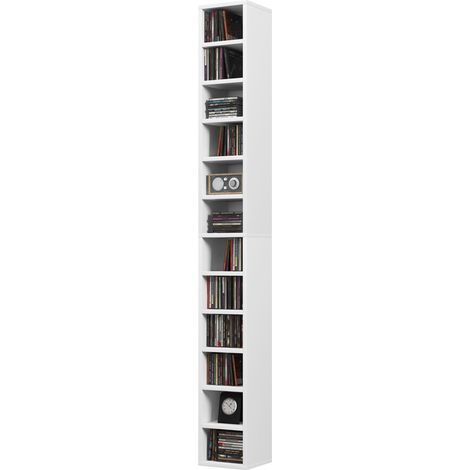 Meuble rangement CD/DVD 12 compartiments 204 CD 21x20x175 cm blanc