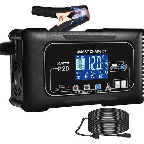Chargeur de batterie, Réparation par impulsion intelligente, Modes de charge multiples, Chargeur 20A, PRISE UE (1/2)