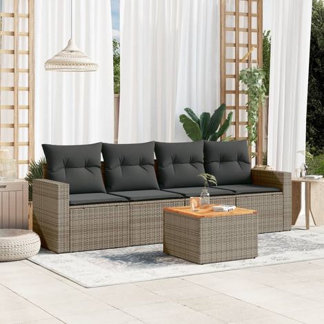 vidaXL 5 Piece Garden Sofa Set with Cushions Grey Poly Rattan (1/3)