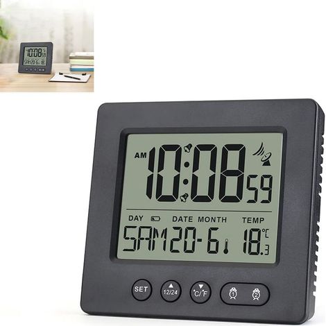 Sveglia digitale nera radiocontrollata con timer automatico, orologio radiocontrollato (1/5)