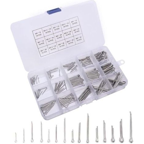Pair 150 Pièces Goupilles Fendues Assortiment Kit, 15 Tailles Goupilles Fendues en Acier Inoxydable avec Boîte en Plastique, pour L'automobile, la Mécanique, le Garage Automobile, L'atelier (1/5)