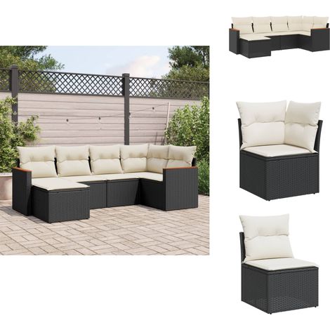 Salon de jardin 6 pcs avec coussins noir résine tressée - Ensemble Salon De Jardin - Mobilier De Jardin - Salon Extérieur - Canapé Jardin - Chaise Lounge (1/5)