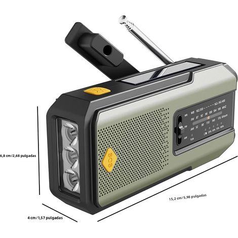 Radio d'urgence solaire (verte) - AM/FM/NOAA - LED - Alarme SOS - Batterie 2000 mAh - Rechargeable (1/5)