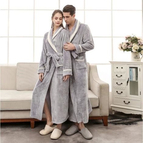 1PCSPyjama Femme et Homme peignoir de bain flanelle Gris XXXL (1/3)