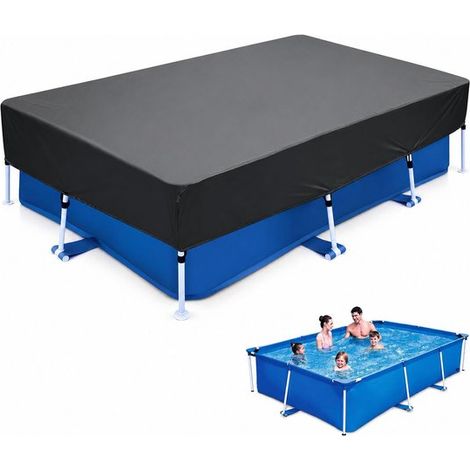 Bâche de protection pour piscine 260 x 170 x 30 cm, tissu Oxford 210D, avec cordon de serrage, imperméable, pour piscine et jardin, noir (1/5)