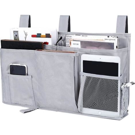 1 sac de rangement pour lit mezzanine, suspendu avec sangles renforcées, 8 poches organisées, gris, idéal dortoir étudiant et petit appartement (1/4)