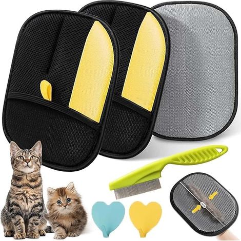 2 x Reusable Animal Hair Roller, Pet Hair Brush, Double-Sided Pet Grooming Gloves, Cat Dog Grooming Hair Remover Mitt Massage Deshedding Glove Brush (1/5)