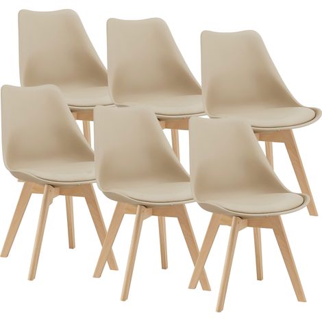 Esszimmerstuhl Fläten 6er Set Kunstleder Beige [en.casa]