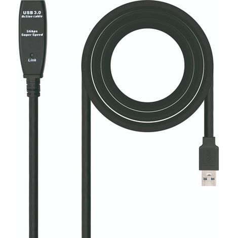 Nano Kabel 10.01.0311 - USB 3.0-Verlängerungskabel mit Verstärker (Typ A/M-A/H, Stecker-Buchse, 5 m), schwarz