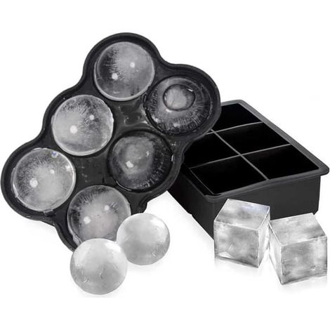 2-Pack Silicone Ice Mold - 6pcs Large Ice Cubes and Ice Balls black (1/5)
