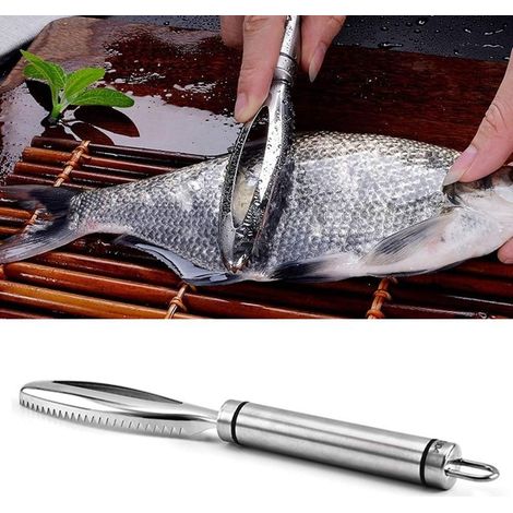 Décapant d'écailles de Poisson, Acier Inoxydable Poisson échelle Grattoir Cuisine Fruits De Mer Poissons Skinner Grattoir Nettoyant pour échelles Rapides Peeling-Fei Yu (1/5)