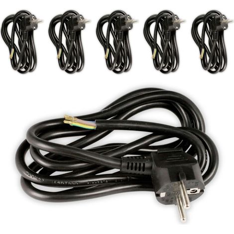 Lot de 6 cordons d'alimentation avec prise 16A 3G1,5mm² 2m - Noir -