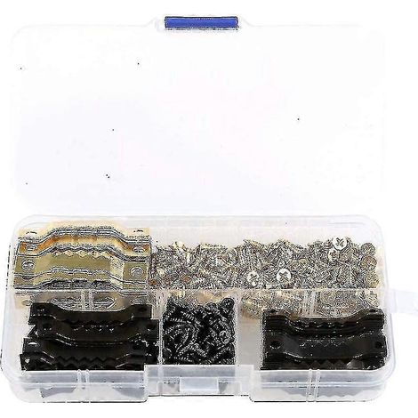 Kit de suspension pour cadres photo, 120 crochets en dents de scie avec vis et clous, boîte de rangement incluse (noir, or) (1/5)