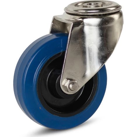 Roulette pivotante - MESO - Caoutchouc élastique inox - Trou central - 100mm - 100kg