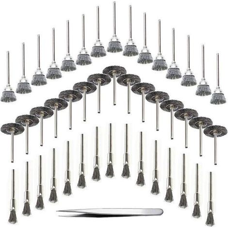 45 Pièces Outil de Perceuse à Bois Brosse Métallique Fil d'Acier Inoxydable Brosse de Perceuse Rotative en Métal, Argent (Acier Inoxydable) (1/4)