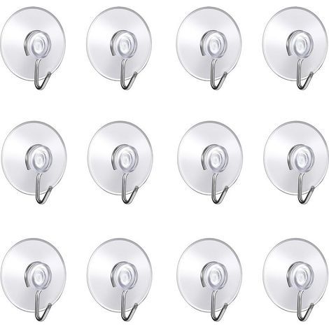 Set mit 12 Wandhaken mit Saugnäpfen, kleine Kunststoff-Saugnapf mit runden Haken für Bad und Küche (4 cm) (1/5)