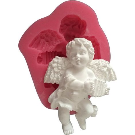 Moule à gâteau en silicone 3D en forme d'ange accordéon, rose, pour la décoration et la cuisson de gâteaux en fondant.