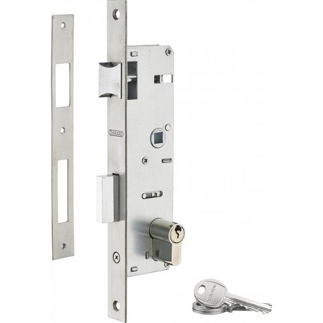 Thirard – Serrure encastrable à cylindre pour menuiserie métallique – Axe 32mm – Cylindre 30x30mm en inox – 3 clés – Pêne alliage nickelé
