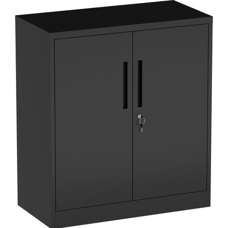 Armario metálico negro con 2 puertas cerrables y 2 baldas regulables (1/5)