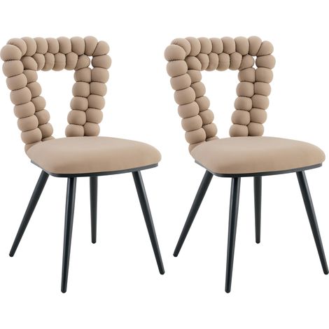 Set di 2 Sedie per soggino, seduta imbottita con comfort eccezionale, velluto cammello liscio e struttura in metallo
