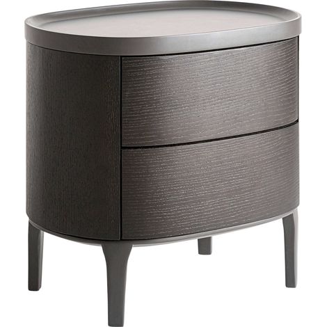 Table de chevet art déco noire en bois MDF et pierre frittée - Noir intense et gris pierre (1/5)