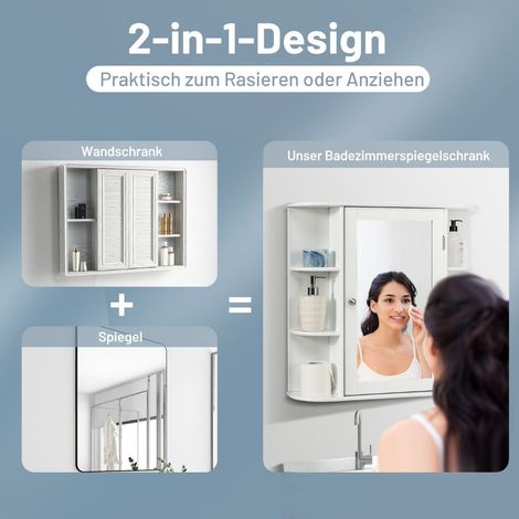 Badezimmerschrank mit spiegel 4 facher 6 offene ablagen badschrank spiegelschrank hangeschrank wei 65 x 17 x 63 cm