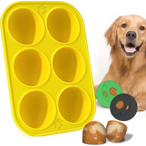 Juego de 2 moldes de silicona para golosinas con 6 cavidades para perros grandes – Reutilizables para preparar las golosinas congeladas favoritas de los cachorros.