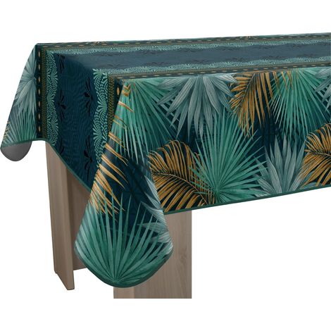 Le linge de Jules Paraiso, tovaglia antimacchia rettangolare, 120 x 150 cm, blu, verde, senape (1/3)