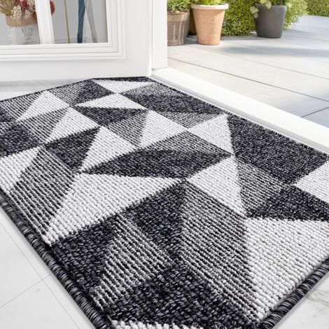 LAN Paillasson d'entrée intérieur lavable 32 x 20 po, motif géométrique recto verso, absorbant, résistant à la saleté, facile à nettoyer, noir (1/4)