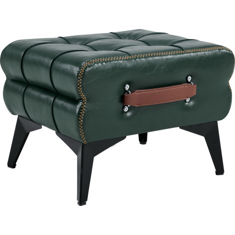Pouf multifonctionnel en cuir vert avec pieds en métal pour salon et chambre (1/5)