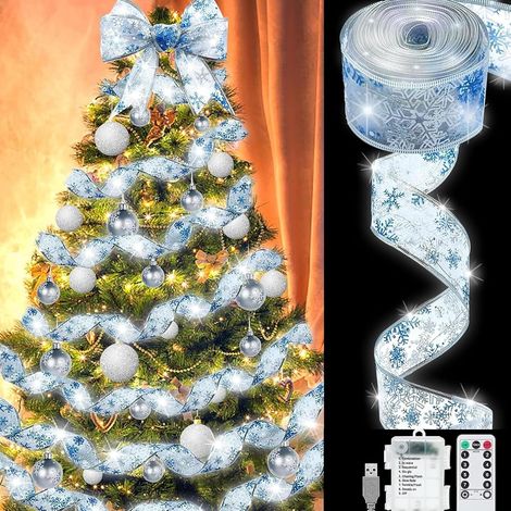 Guirlandes Lumineuses à Ruban Brillant Sapin Noël LED,10M Guirlandes Lumineuses 100 LEDs Lumière, Guirlande Decorative de Nouvel An Mariage,Arc en Dentelle DIY à Piles (1/5)
