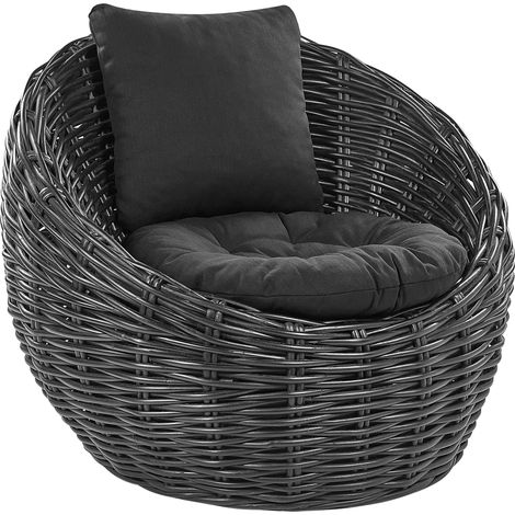 Silla de jardín de ratán negro natural cojín poliéster moderno Lerici