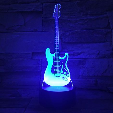 3D Lampe Illusion Optique LED Veilleuse Optiques Lampe de Nuit de Chevet 7 Couleurs Tactile Chambre Table Art Déco Enfant Lumière de Nuit avec Câble USB, Guitare-DOU
