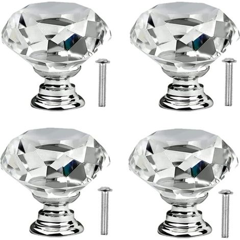 Stück Kristallglas-Türknöpfe in Diamantform für Schränke, Möbel, Schubladen und Kommoden – Kristall-Schubladenknöpfe mit Schrauben für Küchenschränke – 30 mm Glas-Küchentürgriffe